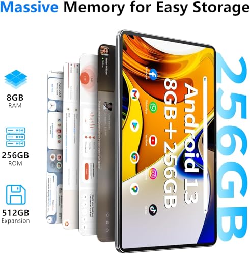 Image of Android Tablet 10.51 Inch with 6GB RAM 128GB ROM, Octa-Core 2.0Ghz Processor, 1920 * 1200 FHD IPS Touch Screen, 5MP+13MP Dual Camera, 6200mAh Battery, Android 13 Tablet, 5G WiFi, Bluetooth 5.0, GPS