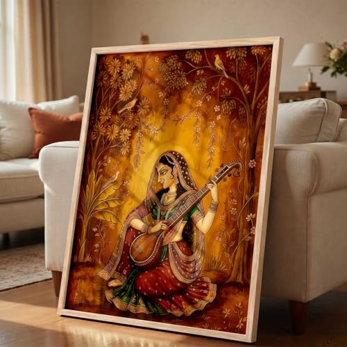 Image of kotart Madhubani Art Wall Painting Traditional Home Decoration With Frame For Living Room Bed Room Hotel Wall Decor Digital Reprint (13X17 inch)