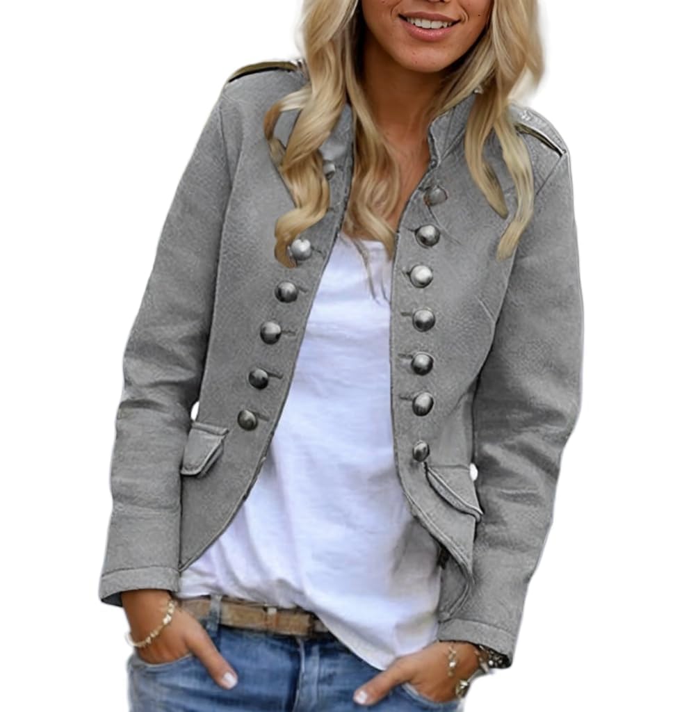 Womens Fall Double Breasted Open Front Cropped Blazers Jacket Business Casual Lightweight Stand Collar Coats