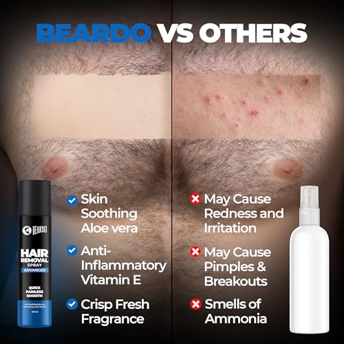 Image of BEARDO Hair Removal Spray for Men | Painless & Irritation Free Spray | For Chest, Back, Legs & Under Arms | Aloe Vera & Lemon | Gentle on Skin | No Burning or Itching | Brightening De-Tan Formula - 200ml X 2(pack of 2)