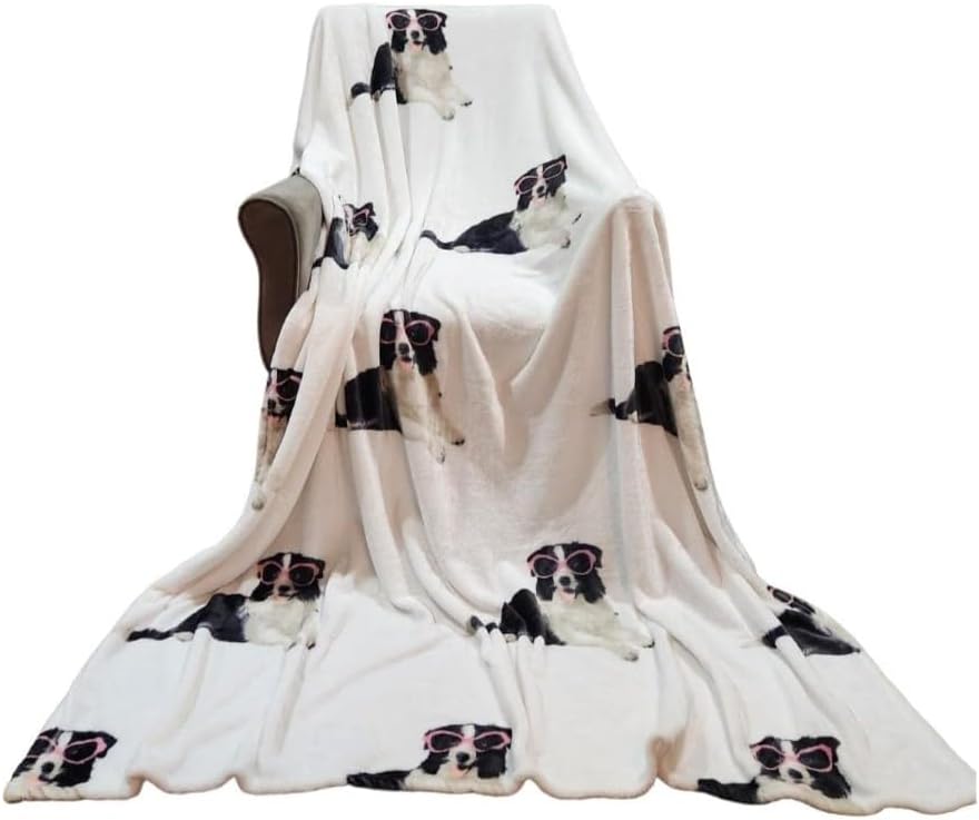 Miniatura 3 de BBO JustHome Fun Print - Manta de forro polar suave, acogedora y ligera, de 50 x 60 pulgadas, diseño de perro elegante con gafas
