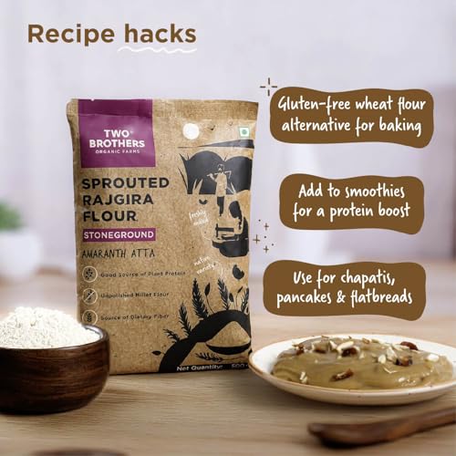 Image of Two Brothers Organic Farms Sprouted Rajgira Atta (500g) | Nutrient-Rich Gluten-Free, High-Protein Amaranth Flour for Weight Management, Bone Health, and Digestion