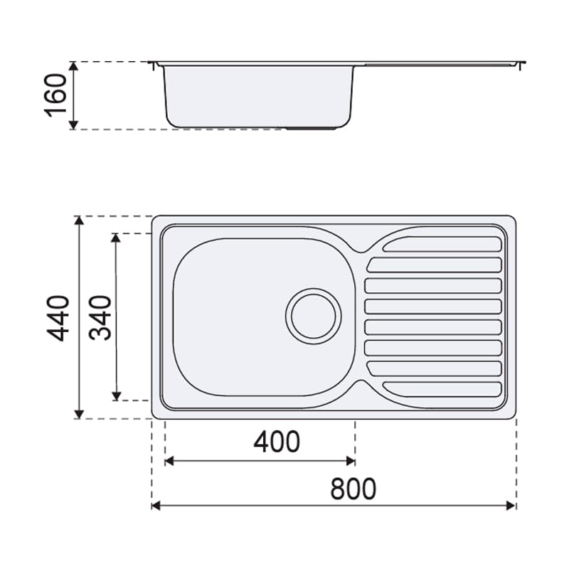 Fregadero de acero inoxidable con seno + escurridor 80x44cm Viena