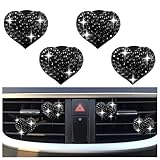 4PCS Heart-Shaped Car Vent Clips with Rhinestone,Bling Air Vent Clips Car Decorations,Premium Shiny Car Clips for Vents Accessories Interior (Black)