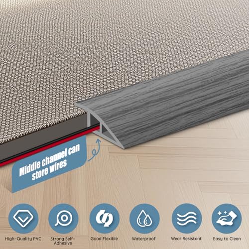 Image of Floor Transition Strip Door Threshold 39 inch Floor Transition Reducer Trim on The Edges Threshold Strip Self Adhesive Suitable for Doorways, Tiles, Carpet