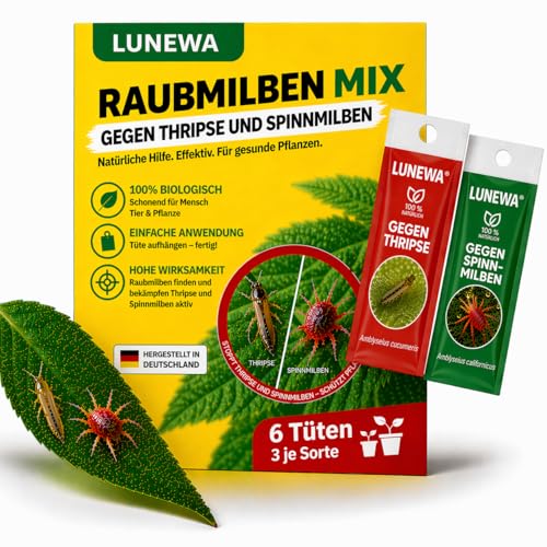 LUNEWA Raubmilben Mix gegen Thripse & Spinnmilben 3 Mix = 6 Tüten für 3-4 Pflanzen - optimale Kombination von Raubmilben - besonders effektiv