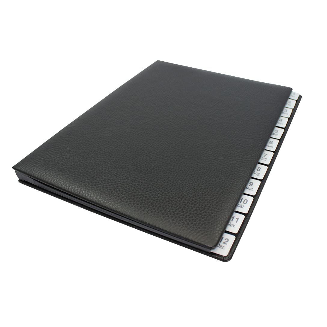 Classificatore con indice 1 – 12 (jan. dez.) in pelle bovina pieno martellata in Nero