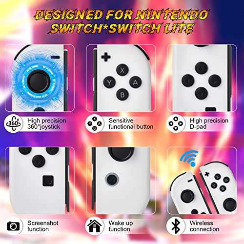 Topad Joy Cons For Nintendo Switch, Wireless Remote Joy Cons Replacement For Ntendo Switch Controller, White Joy Cons L/R Controller Compatible With Switch Joycon/Lite, Support Dual Vibration #TOP3