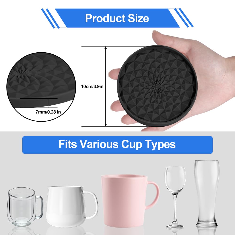AUAUY Silikonowe podstawki z uchwytem do przechowywania, silikonowa gruba konstrukcja (0,7 cm), podkładka pod kubek do gorących lub zimnych napojów, pogrubiona, antypoślizgowa, nieprzywierająca