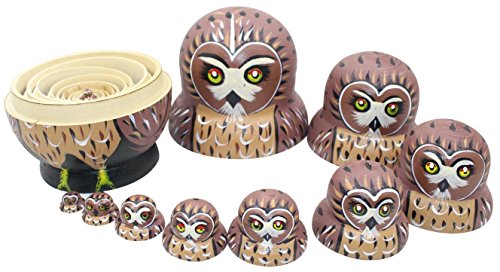 Winterworm Holz-Eulen, 1 Set, 10 Stück, Handarbeit, Matroschkapuppe, Kinderspielzeug, für Krippe, Nistplatz, tolles Geschenk