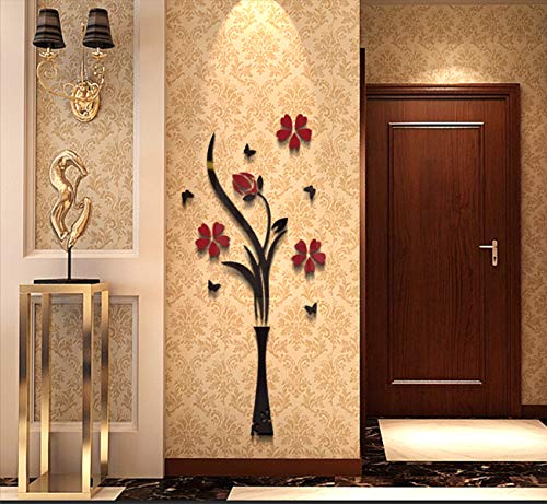 Kinhshion Life 3D Vase Mural Wall Sticker, Used for Indoor Living Room Bedroom Background, Creative Sticker Gift, DIY Wall Decal Wall Decoration (Red, 55 X 25 inches)