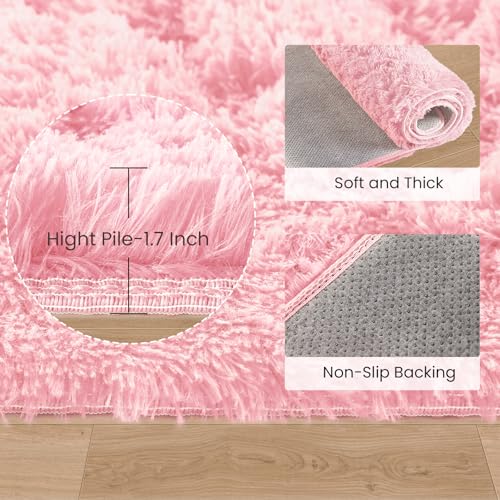 Tapete corredor rosa suave 2x6 pies peludo moderno miniatura 6