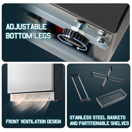 Image of Albott 24 Inch Under Counter Drawer Fridge - Stainless Steel Beverage Refrigerator with Dual Drawers, LED Touch Control, Adjustable Storage, Frost-Free, Low Noise, 34-72℉, for Indoor or Outdoor Use