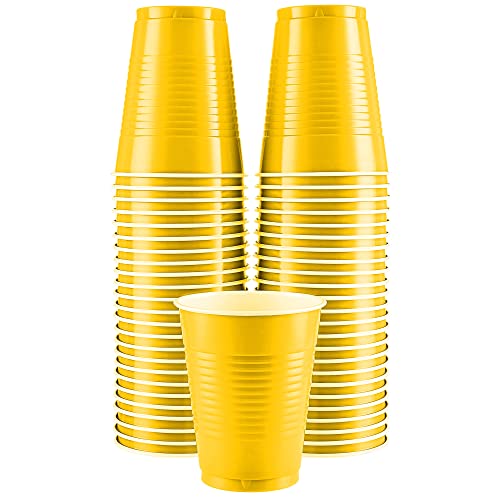 Amcrate Disposable Cups Yellow 18-Ounce Plastic Party Cups Strong and Sturdy for Wedding Christmas Halloween 50 Pack