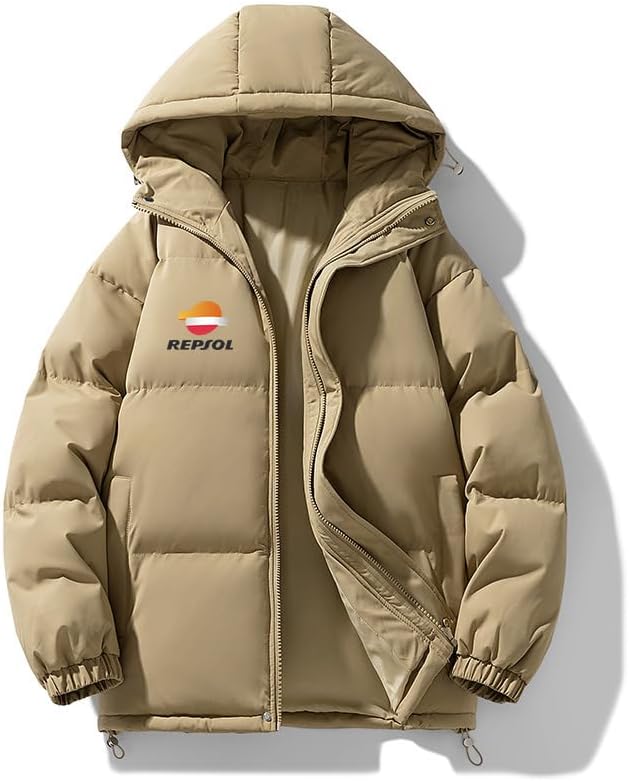 [Leeone] メンズコットン衣料 Re.p_solプリント冬用ジャケット 防風保温 フード付き ショート丈 厚手ダウンコート