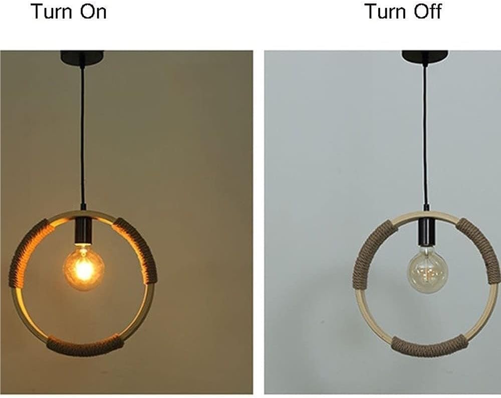 Modern Boho Adjustable Pendant Light, E27 Industrial Style Creativity Hanging Lamp, Wooden Ring Wood Hemp Rope Decor Lighting Fixtures, for Kitchen Island Dining Room Bar