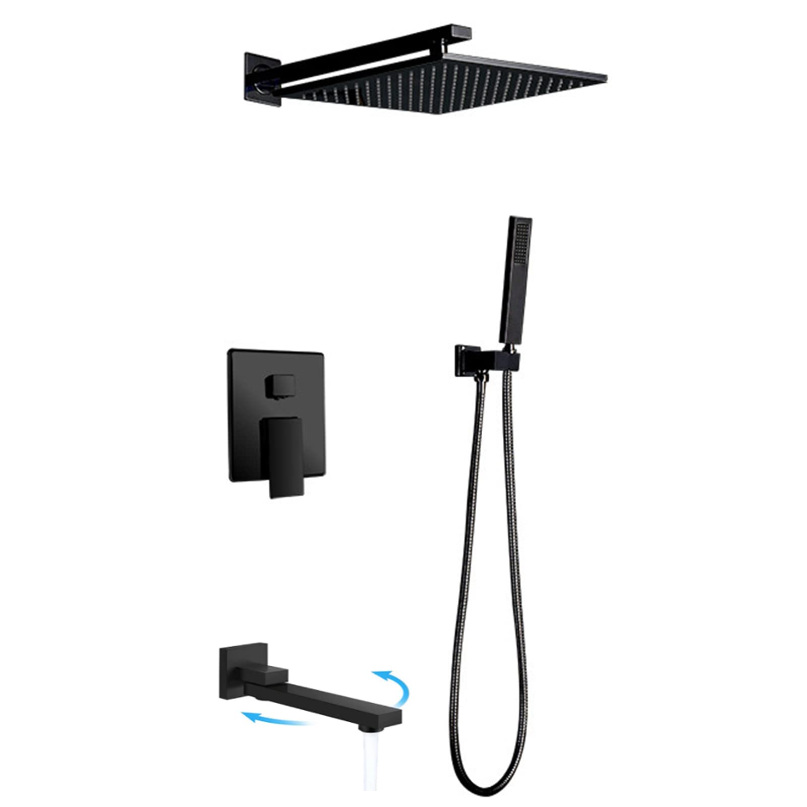Buy Matte Black Wall Shower System with Tub Spout, 10 Inch Rainfall