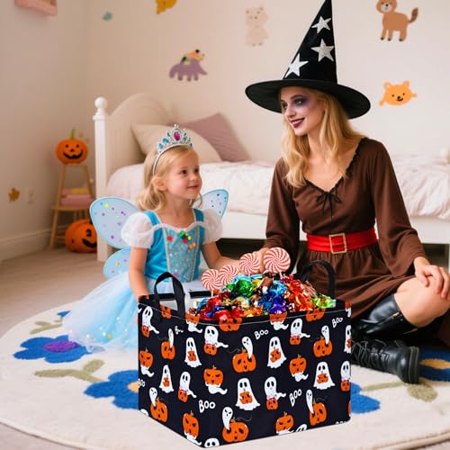 Image of Pumpkin Pattern Storage Basket Gift Shelf Basket Storage Bin, Nursery Basket Organizer Box for With Handles for Room Deco