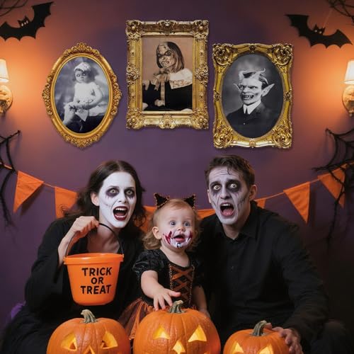 ROEOWENE 4pcs Halloween Wanddeko 33x25cm Bilderrahmen Halloween Deko Bilder 3D Horror Wandbilder Gruselig Halloween-Deko Innen Fotorahmen Grusel Dekoration Helloween Hologramm Wanddekoration Party