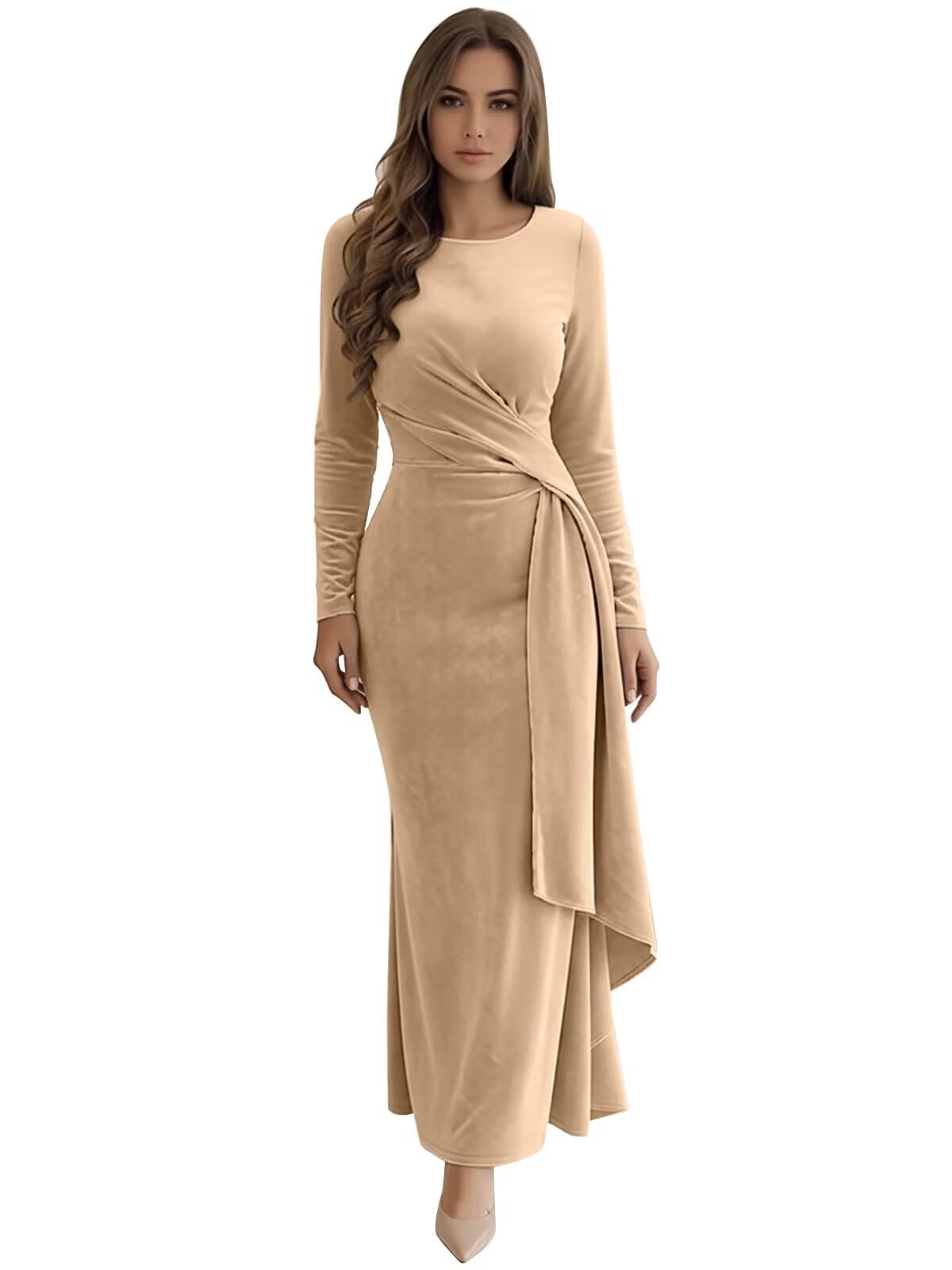 Long Sleeve Velvet Formal Dresses for Women Scoop Neck Long Mermaid Evening Prom Gowns