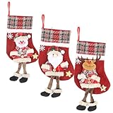 Calcetín de Papá Noel, 3 unidades de calcetines, botas de Papá Noel para rellenar y colgar, calcetines de Papá Noel, decoración navideña para chimenea, árbol de Navidad, pared, escaleras