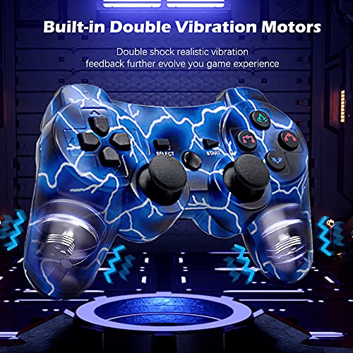 Bowei Ps3 Controller Wireless 2 Pack Double Shock Gamepad For Playstation 3 Remotes, Six-Axis Wireless Ps3 Controller With Charging Cable, Blue+ Purple #TOP2