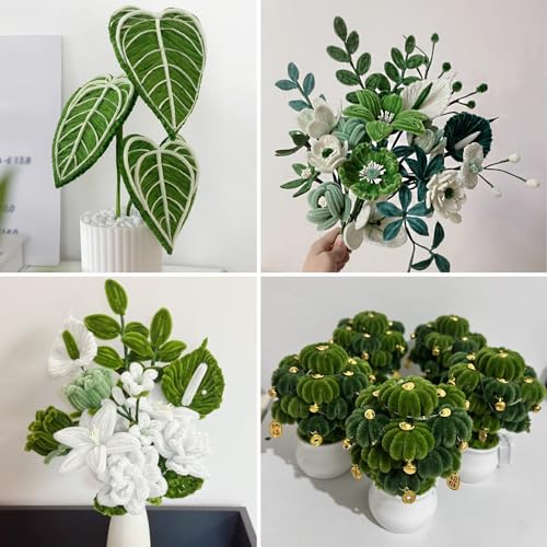 Limpiadores de tuberías verdes en 4 tonos con tallos y cinta para ramos 7