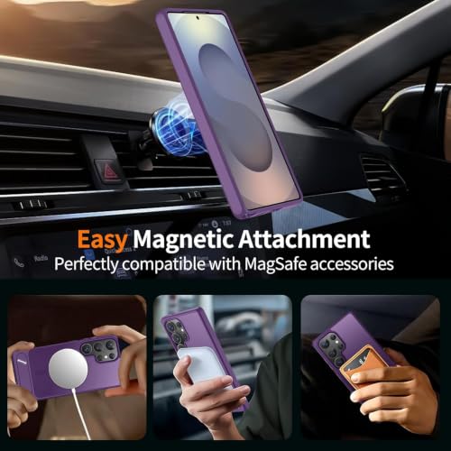 Image of Elzzi Magnetic Cover Compatible for Samsung S25 Ultra 5g Case with Adjustable Metal Kickstand, Compatible with Mag-Safe Translucent Matte Shockproof Protective Phone Case, Deep