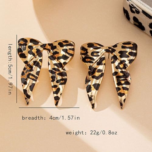 Boho Leopard Bow Earrings for Women Leopard Bowknot Statement Earrings Cheetah Exaggerate Earrings Summer Costume Jewelry Gift3