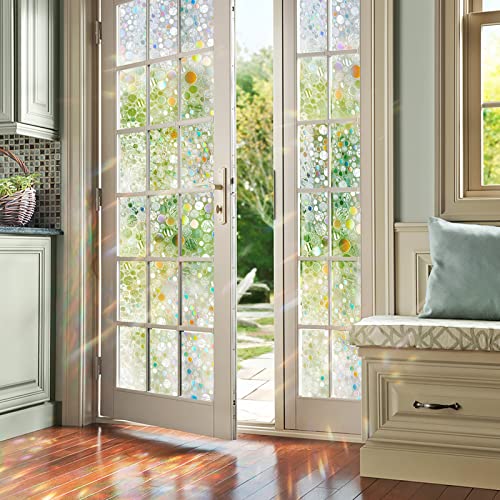 Stained Glass Window Film Rainbow Window Privcy Film : Holographic Window Sticker 3D Decorative Window Vinyl No Glue Static Cling Anti-Uv Sun Blocker Heat Control For Office And Home, 17.7X78.7 Inches #TOP7