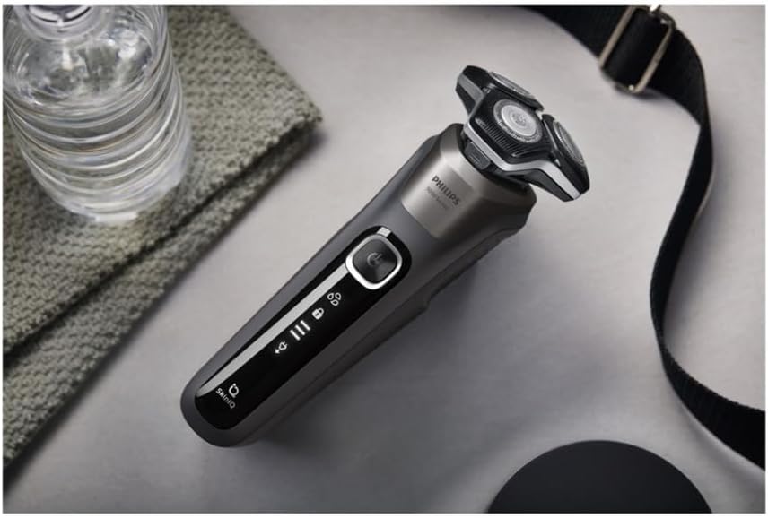 Philips Shaver Series 5000 S5887/50 with a grey travel pouch