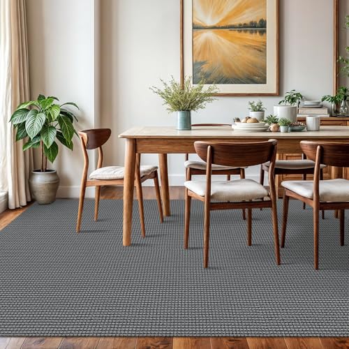 KOZYFLY Washable Area Rug 6x9 ft Rubber Backed Non Slip Rugs for Living Room Braided Cotton Bedroom Rug Woven Office Rugs Indoor Floor Carpets for Dining Bedroom Living Room, Grey/Dark Grey
