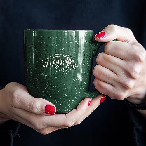 Image of Rico Industries NCAA North Dakota State Bisons Green Personalized 16 oz Team Color Laser Engraved Speckled Ceramic Coffee Mug