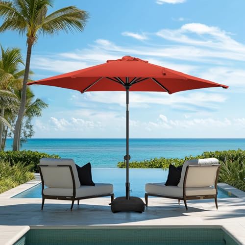 wikiwiki 7.5FT Patio Umbrellas with Base Included, Outdoor Umbrella with Sandbag Base, Fade-Resistant, Waterproof Polyester DTY Umbrellas with 6 Sturdy Ribs for Garden, Lawn, Deck, Backyard and Pool,Red