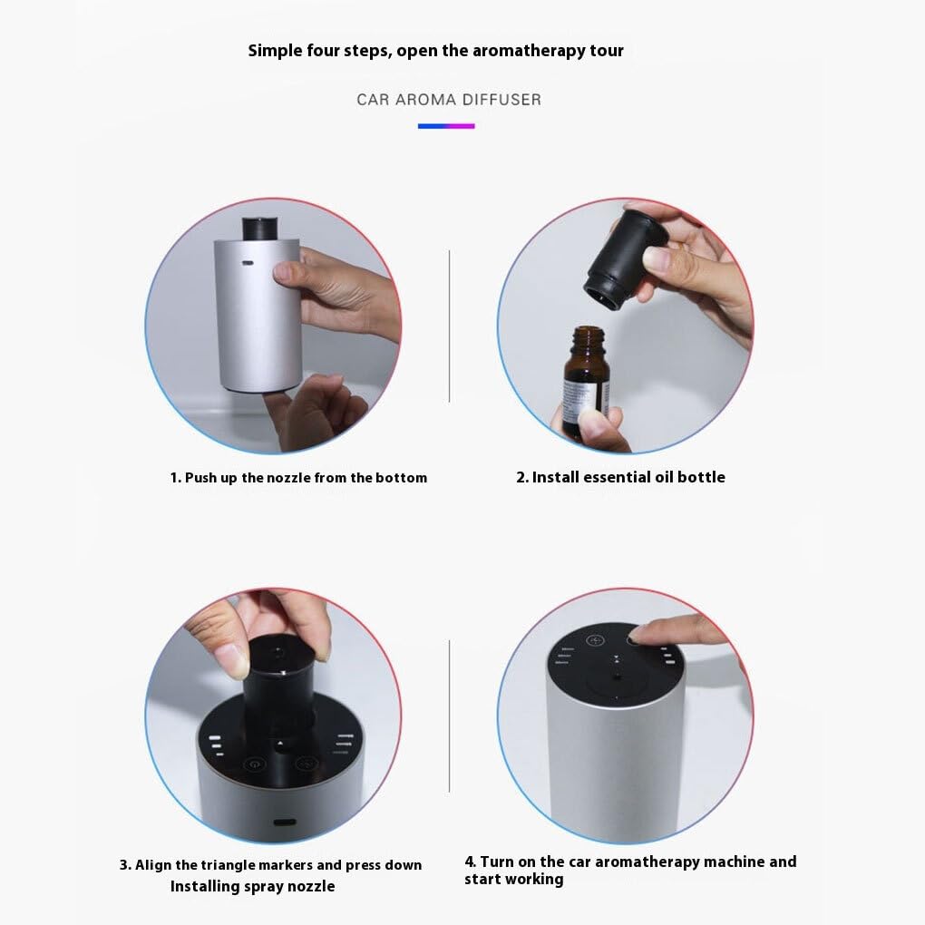 Difusor de Aceite sin Agua para Coche, aleación de Aluminio, fácil de Instalar, Funciona, Adecuado para el hogar y la Oficina, Plata