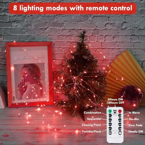 Image of 3PK 78FT 80LED Red Christmas Fairy Lights Battery Operated Halloween Lights