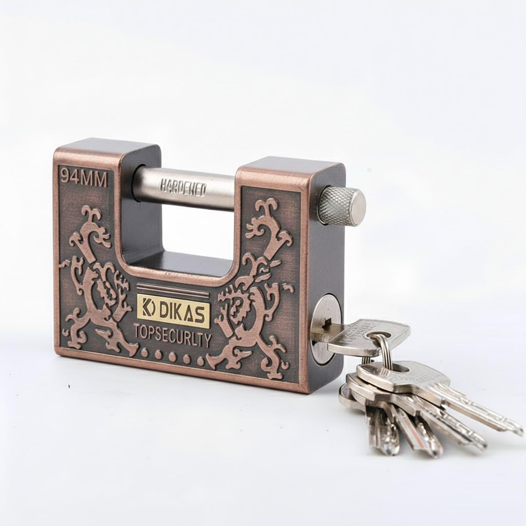 Heavy Duty 94MM Rectangular Steel Body Padlock | 4 Keys Security System Padlock for Garage,Main Door,Gate Lock | Weatherproof Container for Outdoor Box,Shutters,Shops & Offices use-image-29