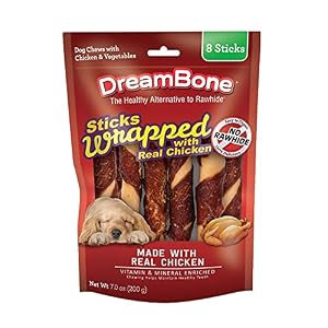 DreamBone Chicken Wrapped Large Stick Dog Treats, Daily Rawhide-Free Chew, Digests Safely and Completely, With Real Protein, Chicken and Veggies, 8 count