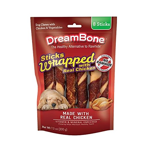 DreamBone Chicken Wrapped Large Stick Dog Treats, Daily Rawhide-Free Chew, Digests Safely and Completely, With Real Protein, Chicken and Veggies, 8 count