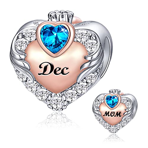 Image of FOREVER QUEEN Birthstone Charm for Bracelet 925 Sterling Silver Rose Gold Love Heart Mom Charms Bead for Bracelet, Best Birthday Valentine's Mother's Day Gift for Mom With Jewelry Box