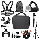 TEKCAM Chest Mount Strap Head Strap Selfie Stick Arm Strap Bike Mount Action Camera Accessories Kit with Carrying Case Compatible with 13 12 11 10 9 8/EK7000 Brave 7