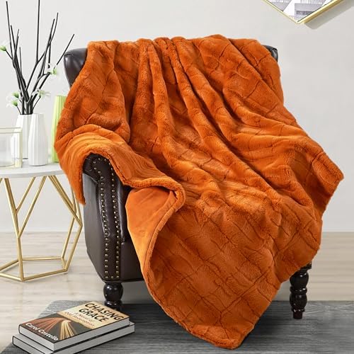 Stylish Lines Luxury Faux Fur Throw Blanket Reversible to Cozy Ve...
