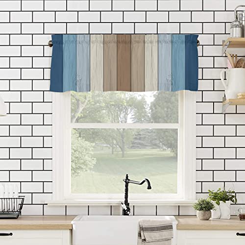 Valance Curtain Elegant Privacy Decorative Rod Pocket Retro Navy Blue Brown Stripes Wood Grain Window Curtain Valance For Kitchen Bathroom Bedroom Sliding Glass Door,1 Panel 54X18 Inch #TOP3