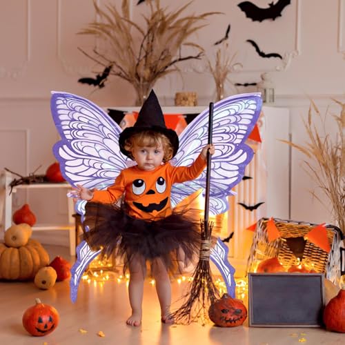 Alas de mariposa con luz LED y varita de estrella para disfraces de Halloween 7