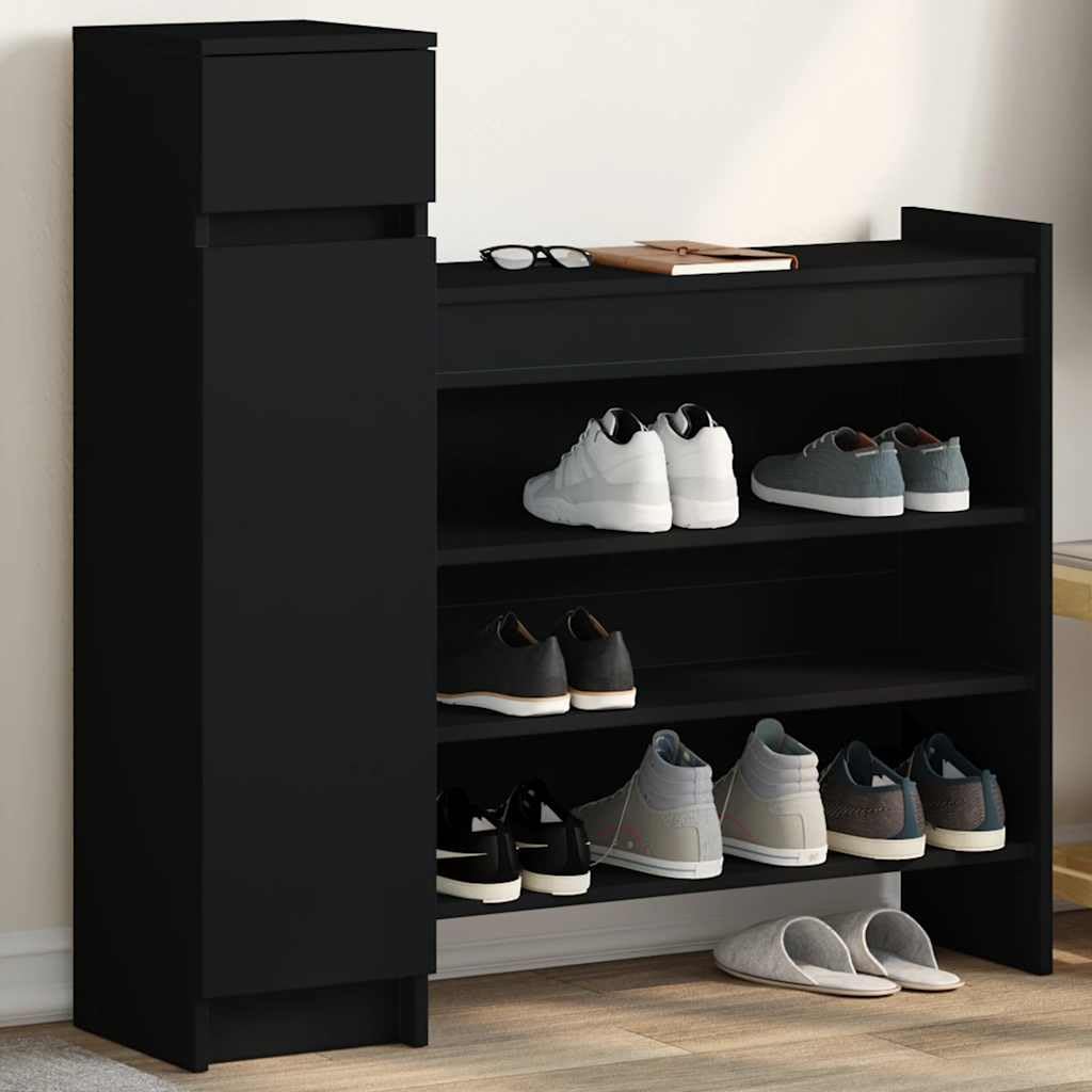 vidaXL Szafka na buty, czarna, 100,5x28x100cm, materiał drewnopochodny