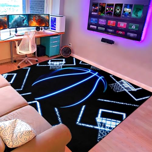 Basketball Rug for Bedroom - Black Basketball Rug for Boys Kids Room Sports Carpet Rugs, 3'×5'
