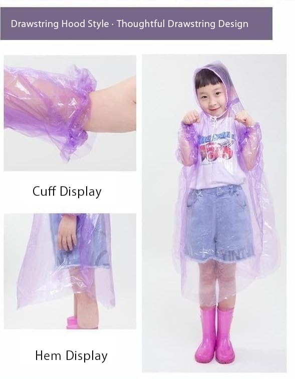 Narwhalss 10-Pack Disposable Rain Ponchos (Mixed-color, semi-transparent),0.04mm waterproof PE, card-size packs with hood & elastic cuffs. Reusable. Great for concerts, hiking, travel, emergencies.4