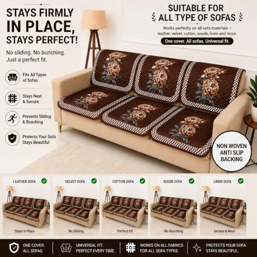 Image of Homerz 'Brooklyn Series' Premium Sofa Cover | Quilted Floral Design | Non-Slip Washable Sofa Protector | Soft Anti Slip Fabric (Ny Mustard, 5 (3+1+1) Seater, Seat Cover with Backrest)