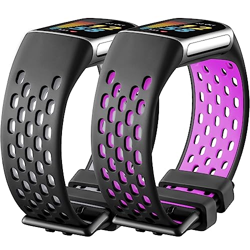 Maledan Sport Band Compatible With Fitbit Charge 5/ Charge 6 Bands for Women and Men, Super Breathable Wristband Replacement Accessorry for Fitbit Charge 5/ Charge 6 Smartwatch, Large