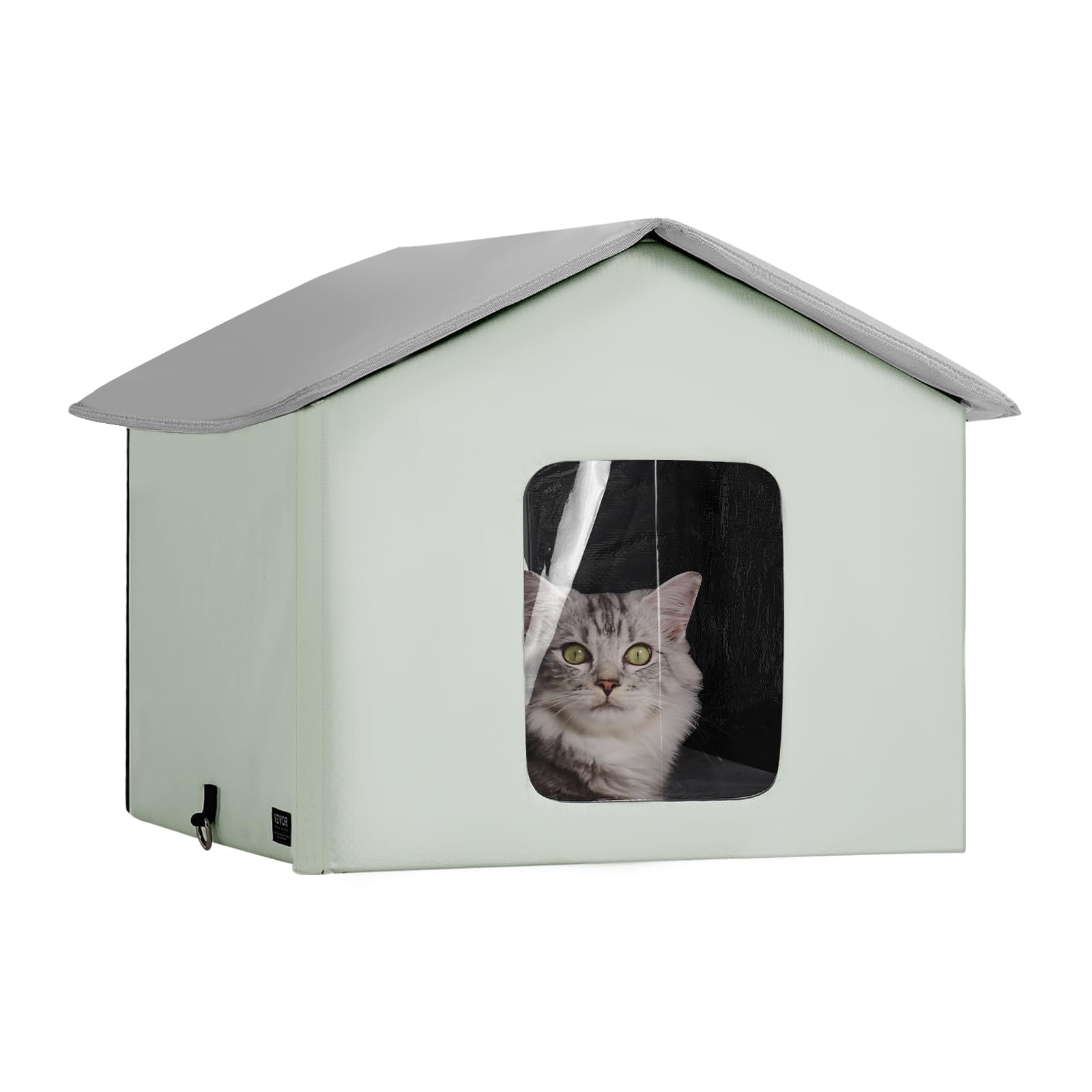 VEVOR Casa para Gatos con Calefacción de 48 x 56 x 44 cm, Refugio para Gatos Plegable Al Aire Libre de Tela Oxford 600D con Almohadilla Térmica, Temperatura Ajustable y Temporizador, Verde (Medio)